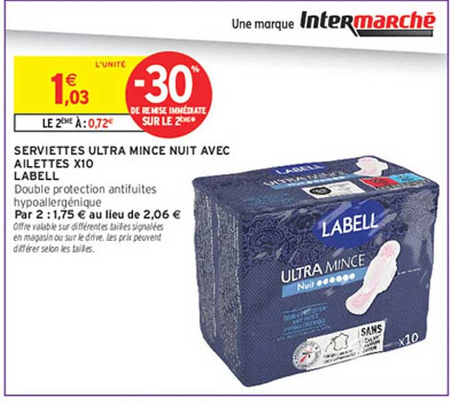 SERVIETTES ULTRA MINCE NUIT AVEC AILETTES X10 LABELL