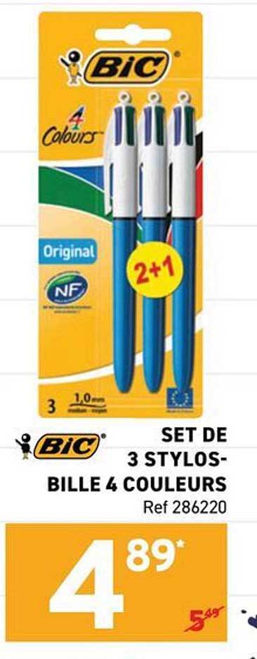 SET DE 3 STYLOS-BILLE 4 COULEURS