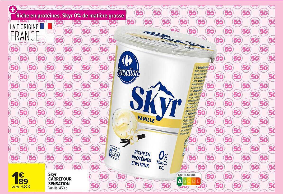 Skyr Carrefour Sensation Vanille, 450 g