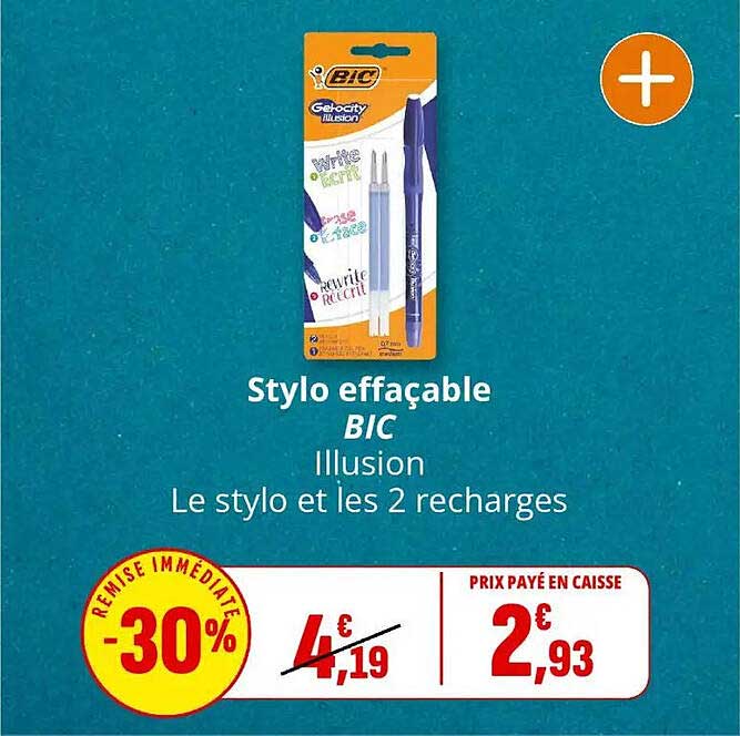 Stylo effaçable BIC Illusion Le stylo et les 2 recharges