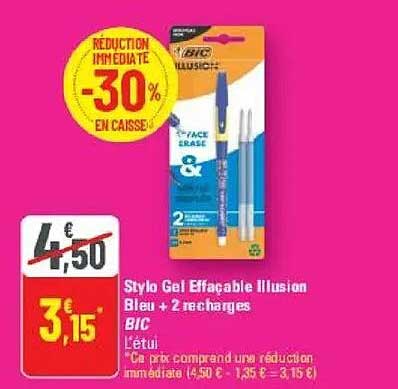 Stylo Gel Effaçable Illusion Bleu + 2 recharges BIC