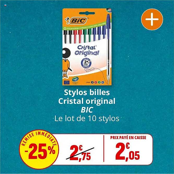 Stylos billes Cristal original BIC - Le lot de 10 stylos