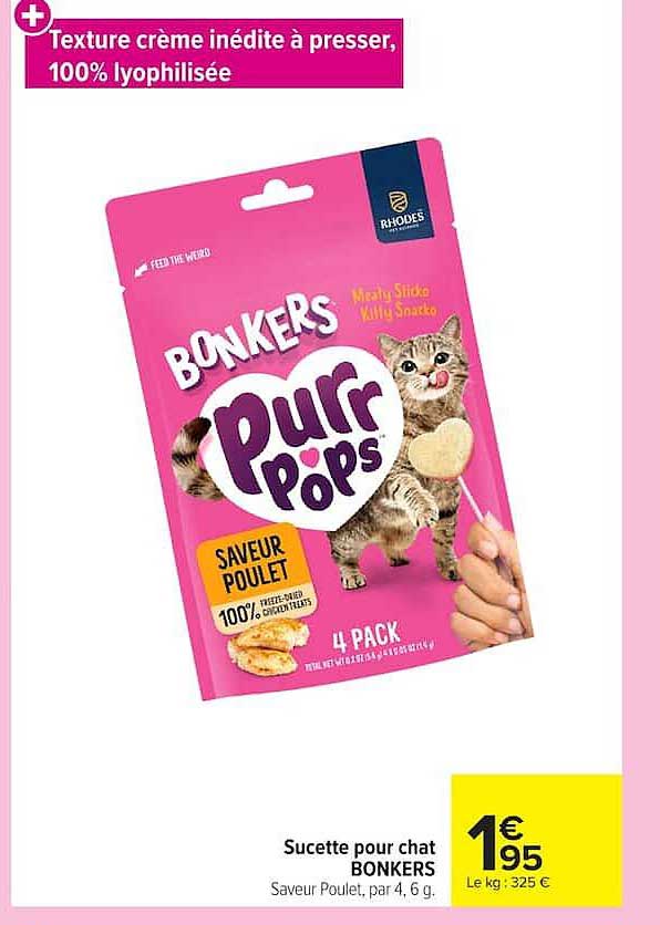 Sucette pour chat BONKERS Saveur Poulet, par 4, 6 g.