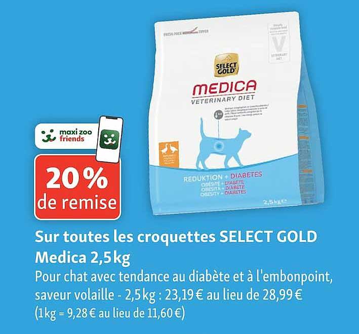 Sur toutes les croquettes SELECT GOLD Medica 2,5kg
