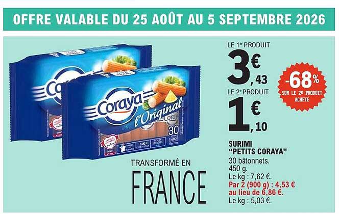 SURIIMI "PETITS CORAYA" 30 bâtonnets, 450 g.