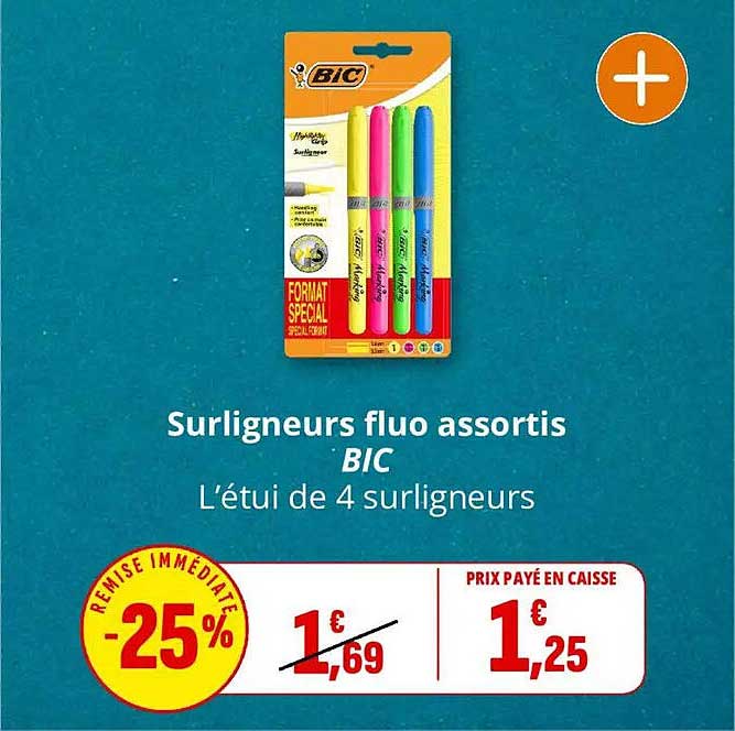 Surligneurs fluo assortis BIC L’étui de 4 surligneurs