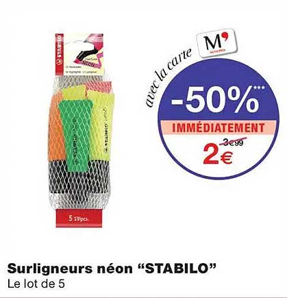 Surligneurs néon “STABILO”