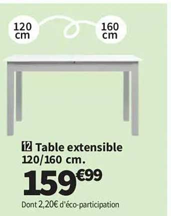 Table extensible 120/160 cm.