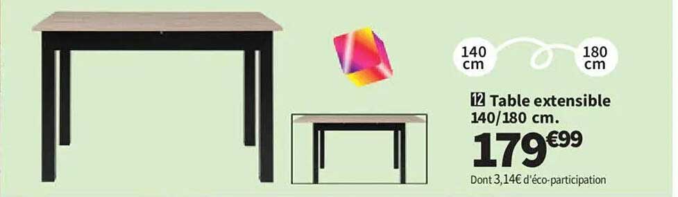 Table extensible 140/180 cm.