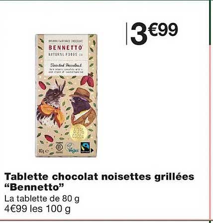 Tablette chocolat noisettes grillées “Benetto”