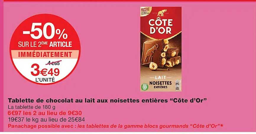 Tablette de chocolat au lait aux noisettes entières “Côte d’Or”