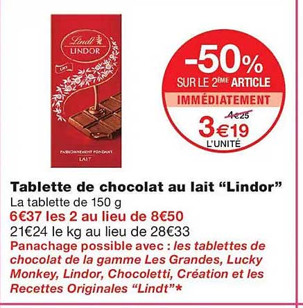 Tablette de chocolat au lait “Lindor”