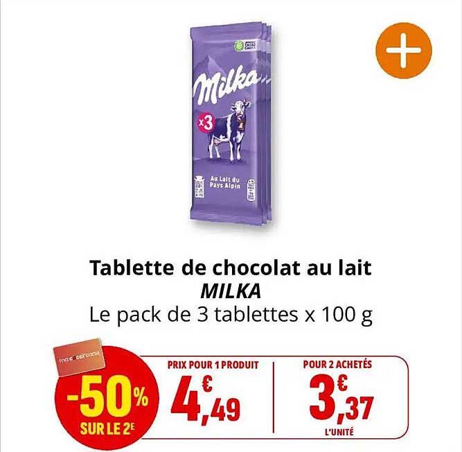 Tablette de chocolat au lait MILKA Le pack de 3 tablettes x 100 g
