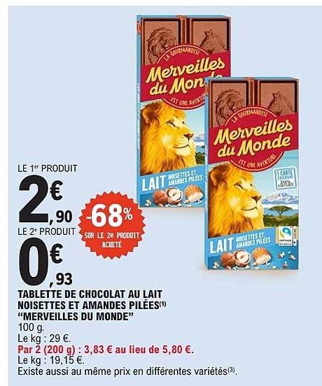 TABLETTE DE CHOCOLAT AU LAIT NOISETTES ET AMANDES PILÉES "MERVEILLES DU MONDE"