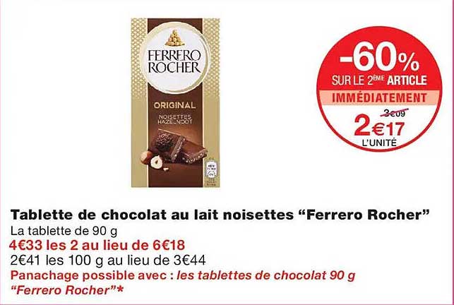 Tablette de chocolat au lait noisettes “Ferrero Rocher”
