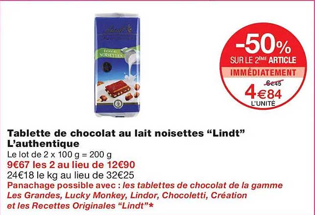 Tablette de chocolat au lait noisettes “Lindt” L’authentique