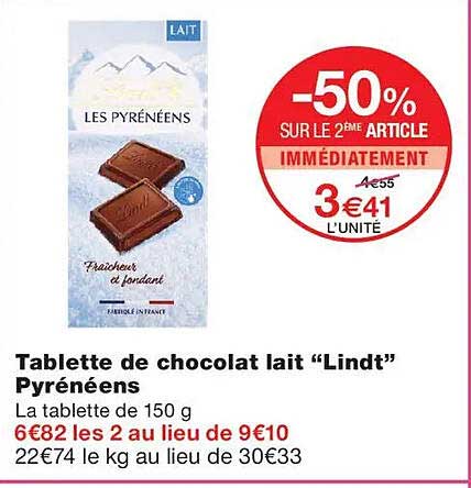 Tablette de chocolat lait “Lindt” Pyrénéens