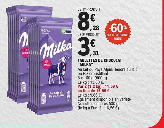 TABLETTES DE CHOCOLAT "MILKA"