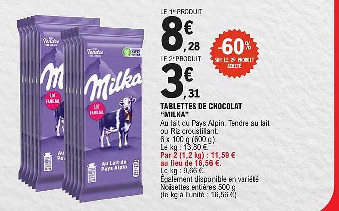 TABLETTES DE CHOCOLAT “MILKA”
