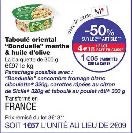 Taboulé oriental “Bonduelle” menthe & huile d’olive