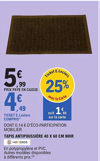 TAPIS ANTIPOUSSIERE 40 X 60 CM NOIR