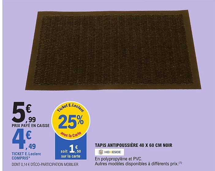 TAPIS ANTIPOUSSIÈRE 40 X 60 CM NOIR
