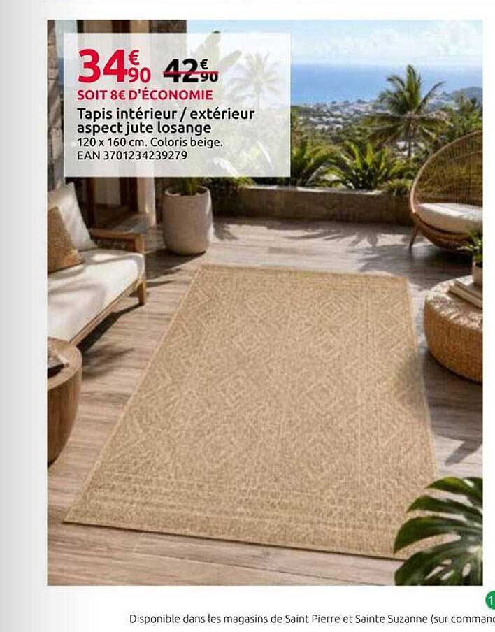 Tapis intérieur / extérieur aspect jute losange