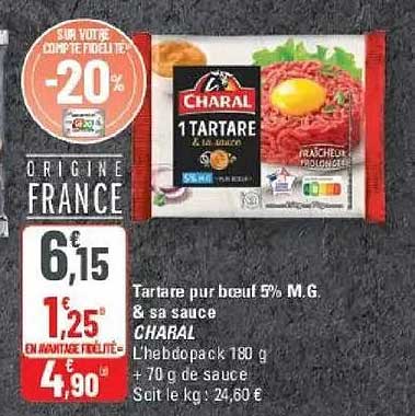 Tartare pur bœuf 5% M.G. & sa sauce CHARAL