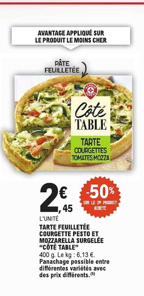 TARTE FEUILLETÉE COURGETTE PESTO ET MOZZARELLA SURGELÉE “CÔTÉ TABLE”