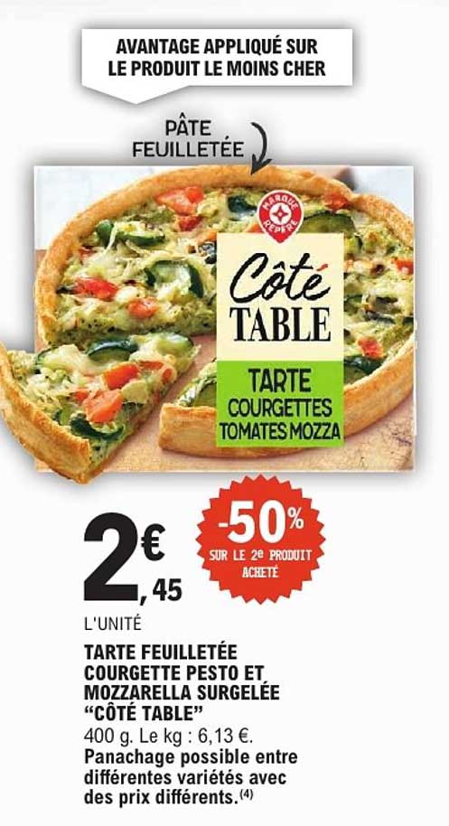 TARTE FEUILLETÉE COURGETTE PESTO ET MOZZARELLA SURGELÉE “CÔTÉ TABLE”