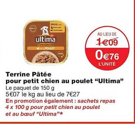 Terrine Pâtée pour petit chien au poulet “Ultima”