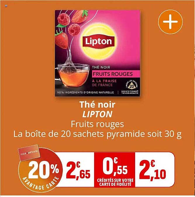 Thé noir LIPTON Fruits rouges La boîte de 20 sachets pyramide soit 30 g