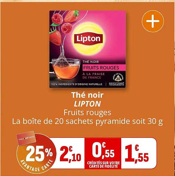 Thé noir LIPTON Fruits rouges La boîte de 20 sachets pyramide soit 30 g