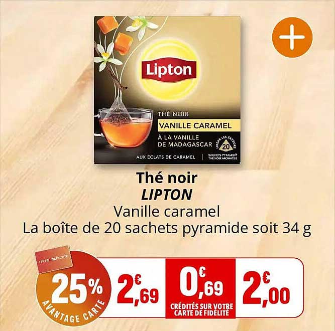 Thé noir LIPTON Vanille caramel La boîte de 20 sachets pyramide soit 34 g