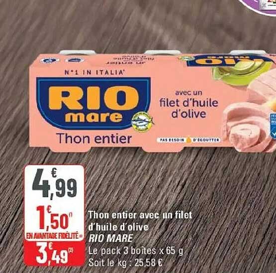 Thon entier avec un filet d’huile d’olive RIO MARE