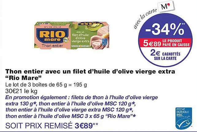 Thon entier avec un filet d’huile d’olive vierge extra “Rio Mare”