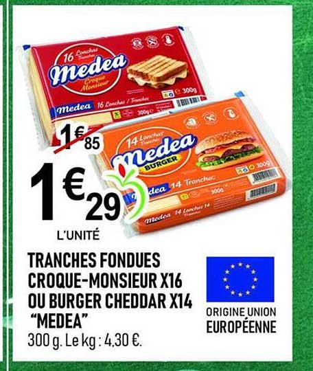 TRANCHES FONDUES CROQUE-MONSIEUR X16 OU BURGER CHEDDAR X14 “MEDEA”