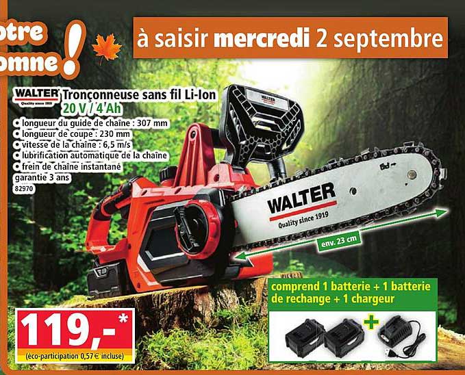 Tronçonneuse sans fil Li-Ion 20 V / 4 Ah