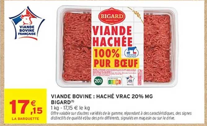 VIANDE BOVINE : HACHÉ VRAC 20% MG BIGARD