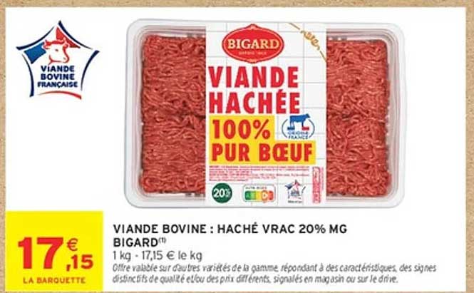 VIANDE BOVINE : HACHÉ VRAC 20% MG BIGARD