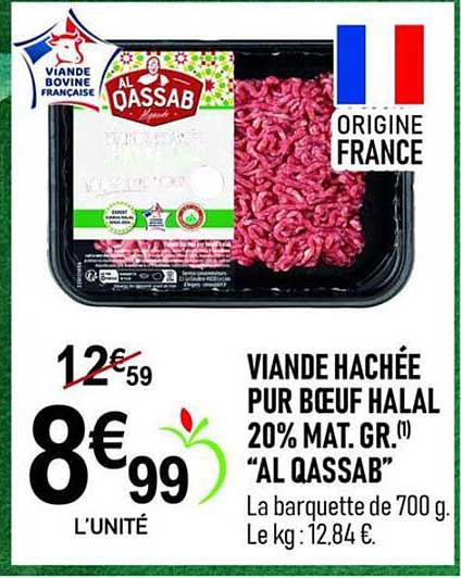 VIANDE HACHÉE PUR BŒUF HALAL 20% MAT. GR. (1) “AL QASSAB”