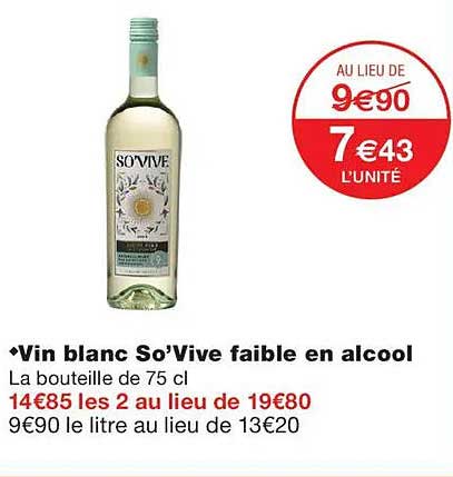 Vin blanc So'Vive faible en alcool