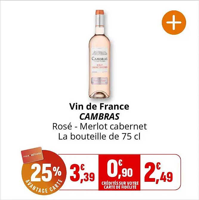Vin de France CAMBRAS Rosé - Merlot cabernet La bouteille de 75 cl