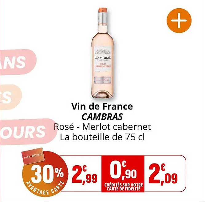 Vin de France CAMBRAS Rosé - Merlot cabernet La bouteille de 75 cl