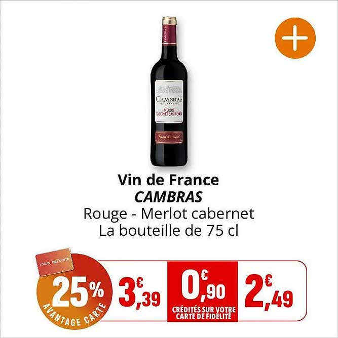 Vin de France CAMBRAS Rouge - Merlot cabernet La bouteille de 75 cl