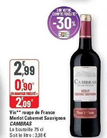 Vin** rouge de France Merlot Cabernet Sauvignon CAMBRAS