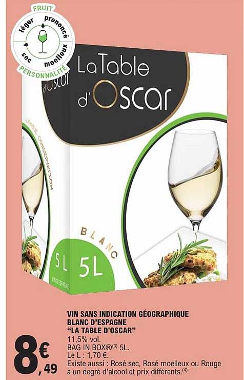 VIN SANS INDICATION GÉOGRAPHIQUE BLANC D’ESPAGNE “LA TABLE D’OSCAR”