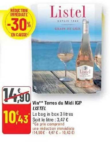 Vin** Terres du Midi IGP LISTEL Le bag in box 3 litres