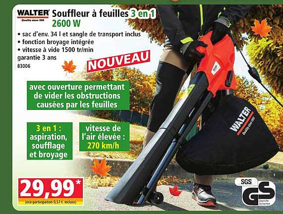WALTER Souffleur à feuilles 3 en 1 2600 W