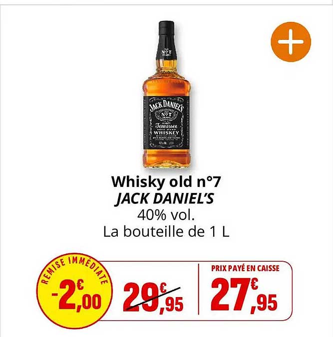 Whisky old n°7 JACK DANIEL’S 40% vol. La bouteille de 1 L